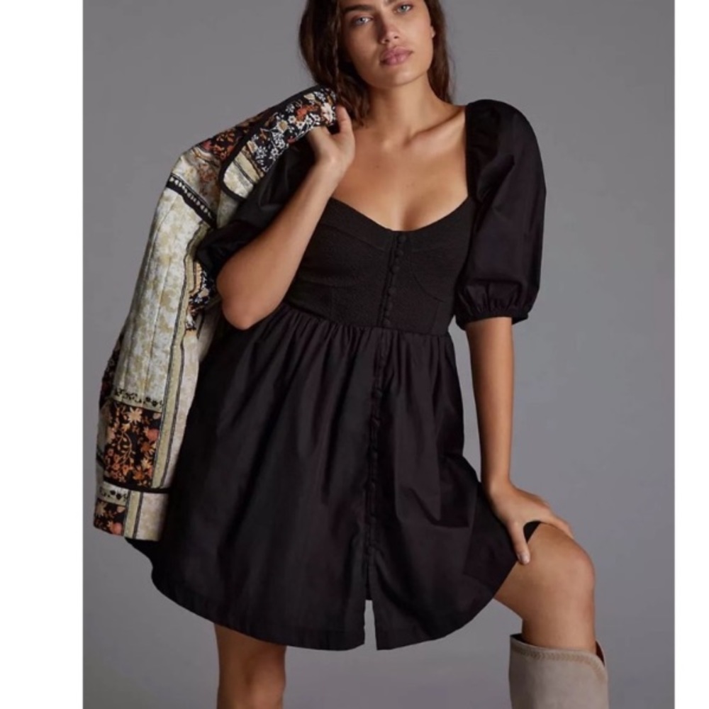 Maeve Anthropologie Puffed-Sleeved Sweetheart Mini Dress